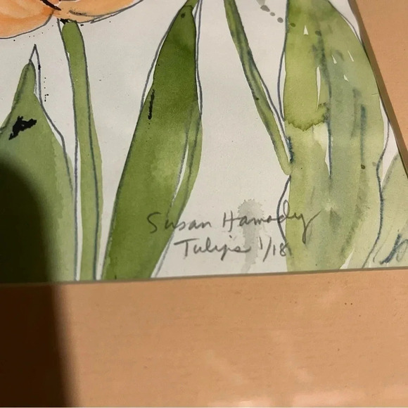 Susan Hamady Framed Signed Print Watercolor “Tulips” 1/18 11”x13” - Picture 2 of 7